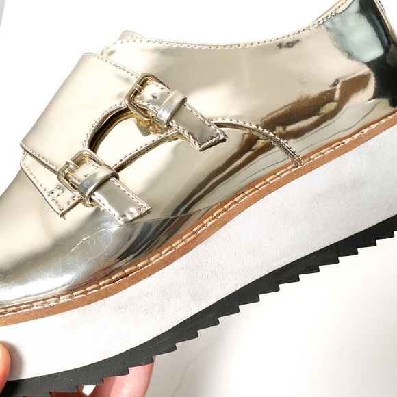 Gold Platform Oxford Loafers sz 7.5 - Picture 8 of 9